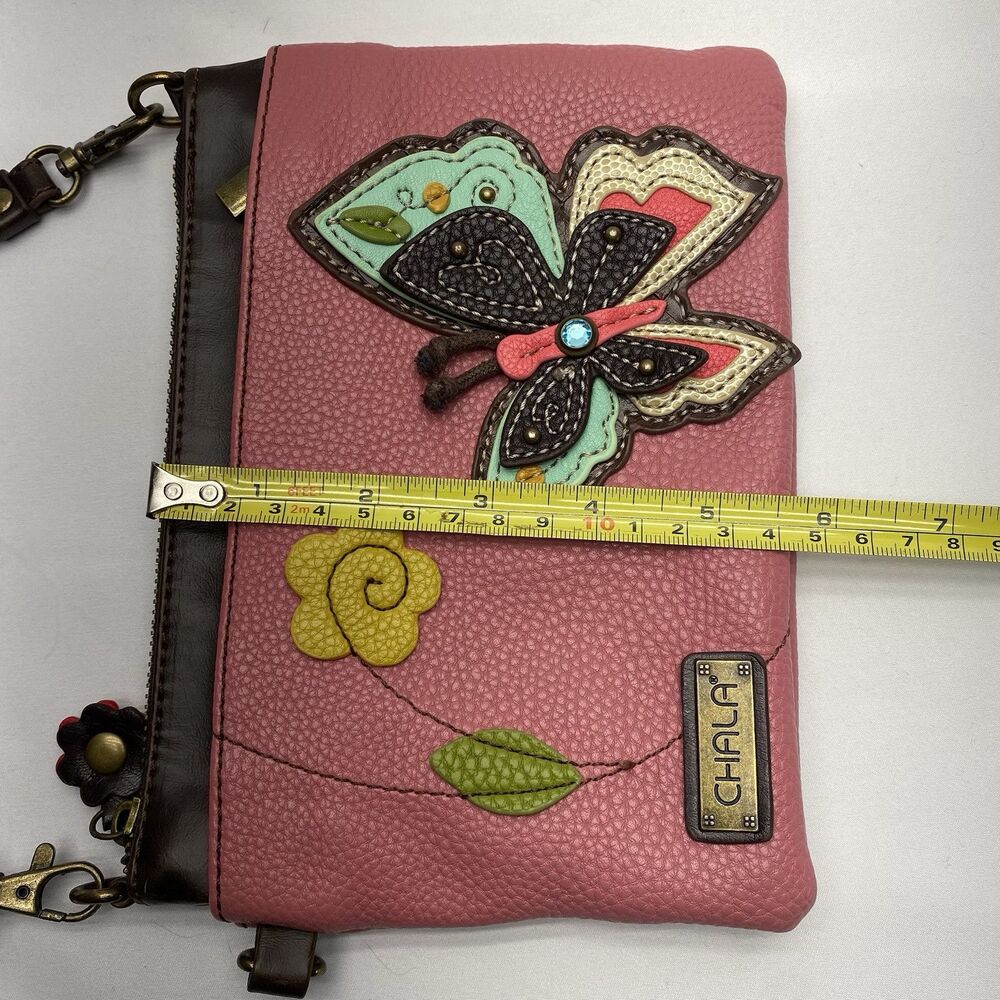 CHALA BUTTERFLY MINI CROSSBODY Strap Clutch Purse Teal Dot Pink Brown Spring Bag - Picture 10 of 14